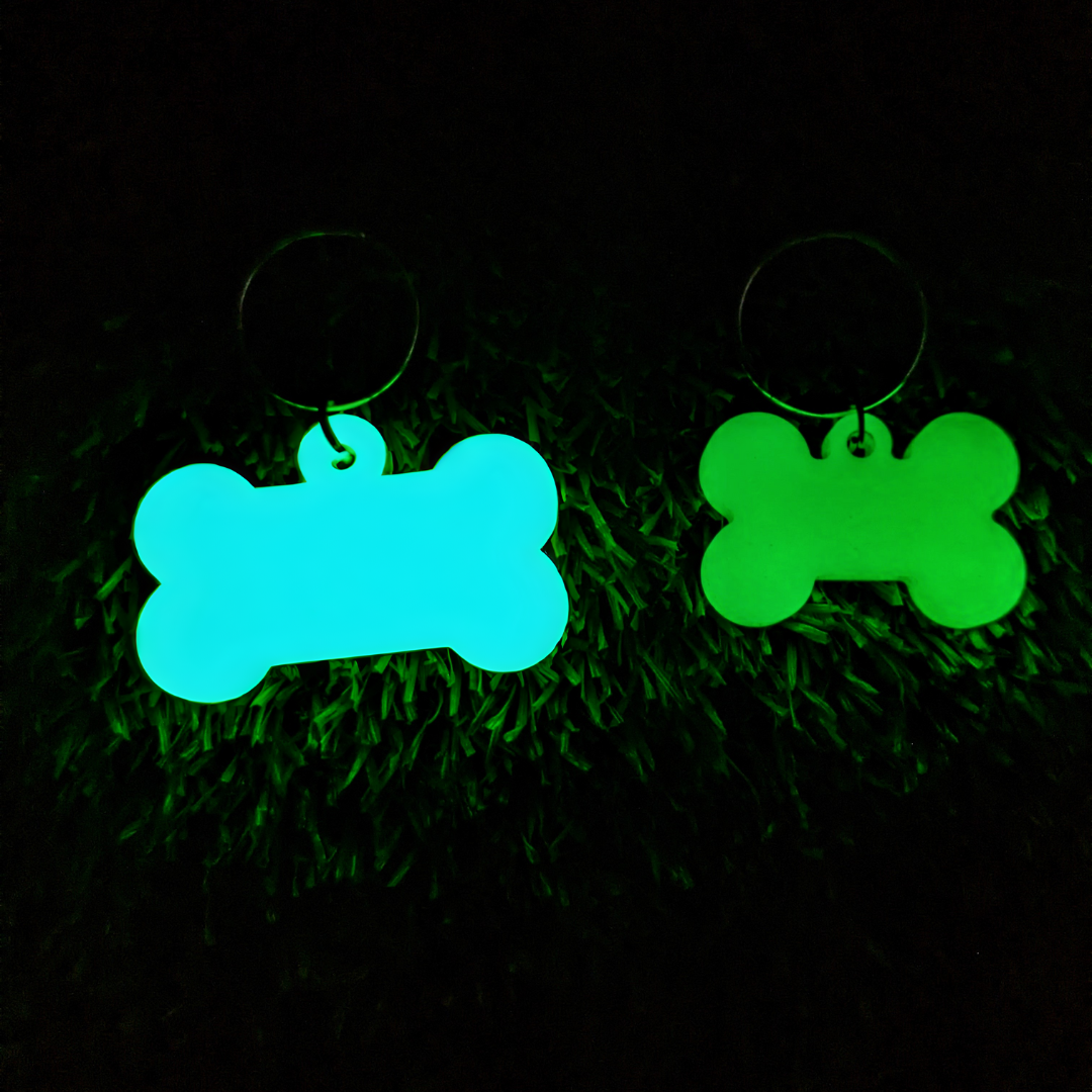 Glow in the Dark Pet Tags in Aqua and Green Color